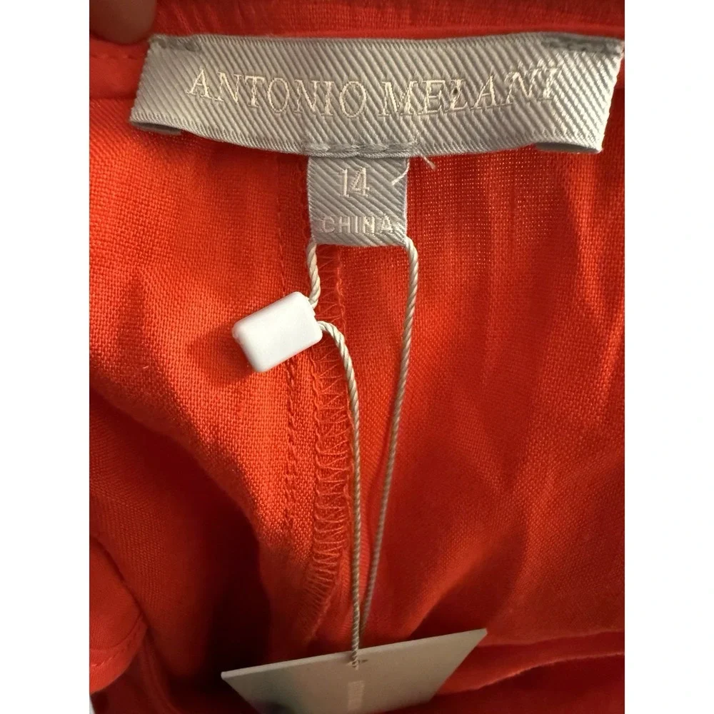 NWT Antonio Melani Amee Linen Mom Shorts Sz 14 Red‎ Belted High Rise Zip